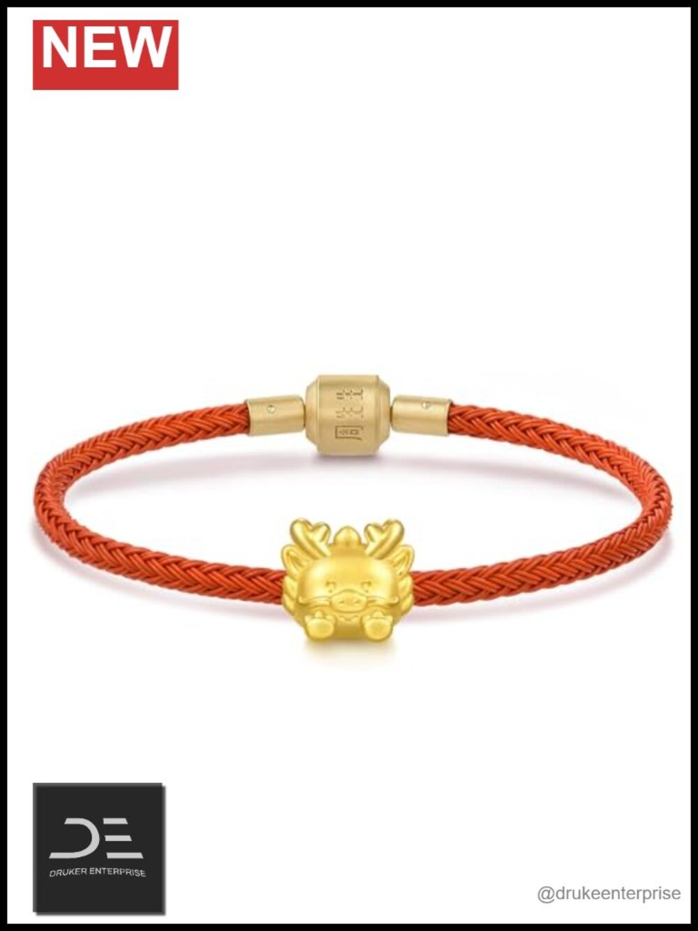 999 24K Gold Mini Chinese Zodiac Dragon Charm Bracelet 17cm